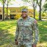 Brandon Shah in Army uniform on ODU campus.